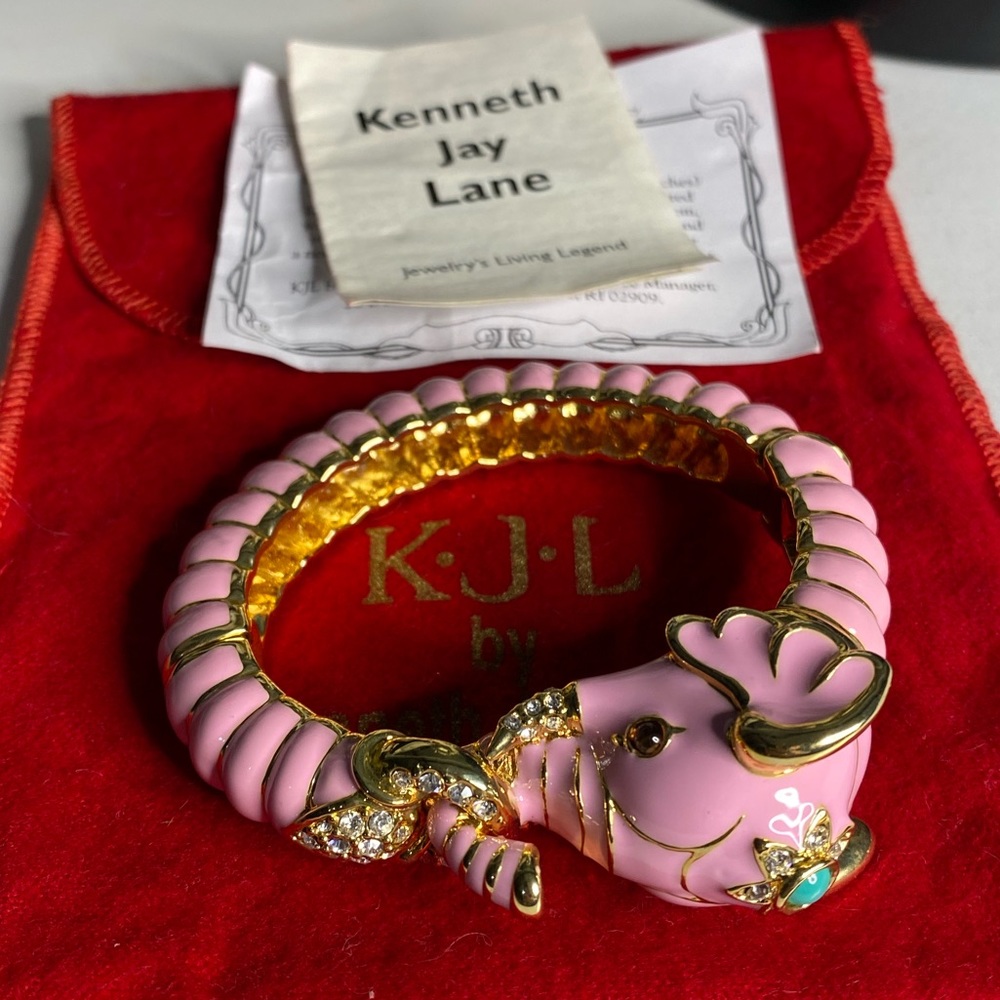Vintage Kenneth Jay Lane Pink Raj Elephant Bracelet